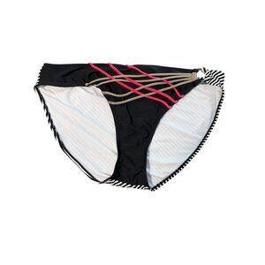 New George XL 16-18 Black Striped Bikini Bottom With Side Straps